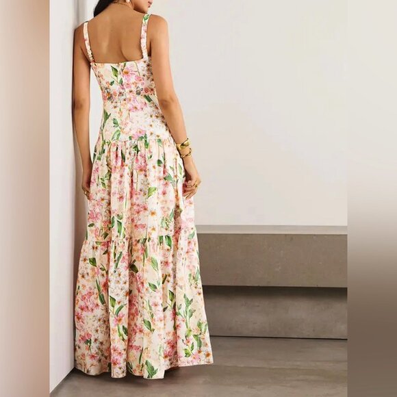 Agua by Agua Bendita Lima Floral Linen Maxi Dress Size M - Picture 2 of 13